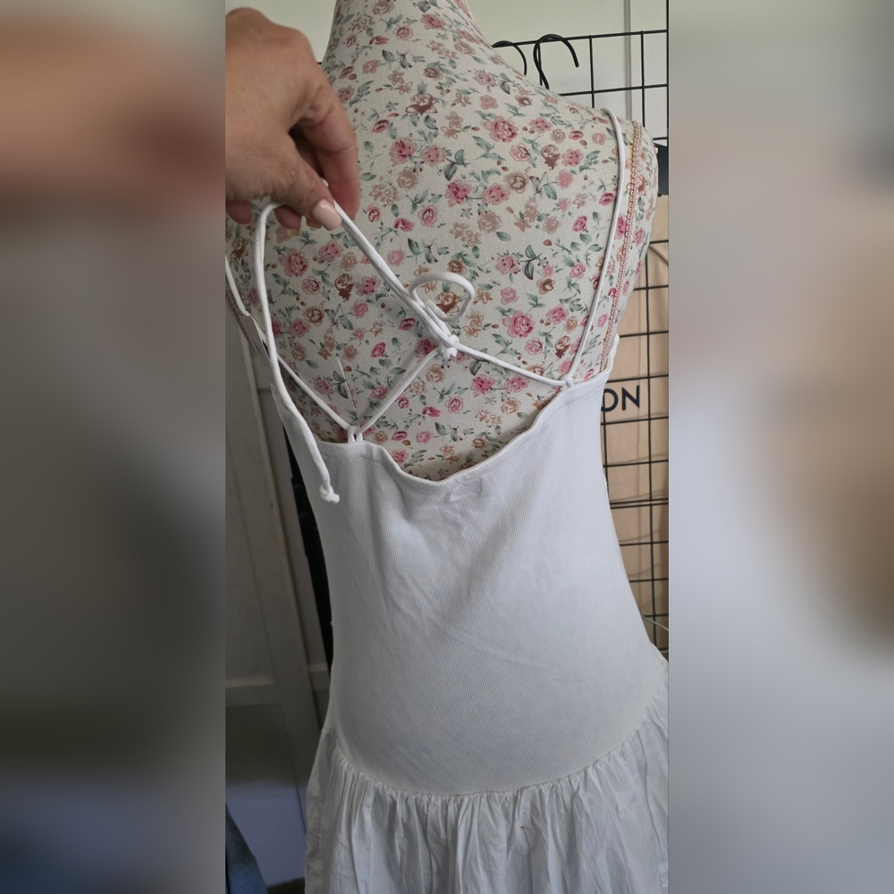 NWT Free People White Lace-Trim Spaghetti-Strap Mini Dress - Picture 7 of 11